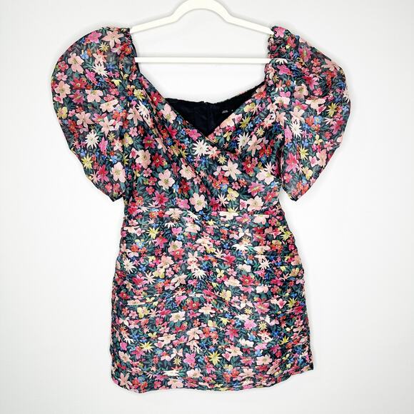 C/Meo Collective Womens Pencil Dress Floral V Neck Puff Ruched Multicolor XL - Picture 2 of 9